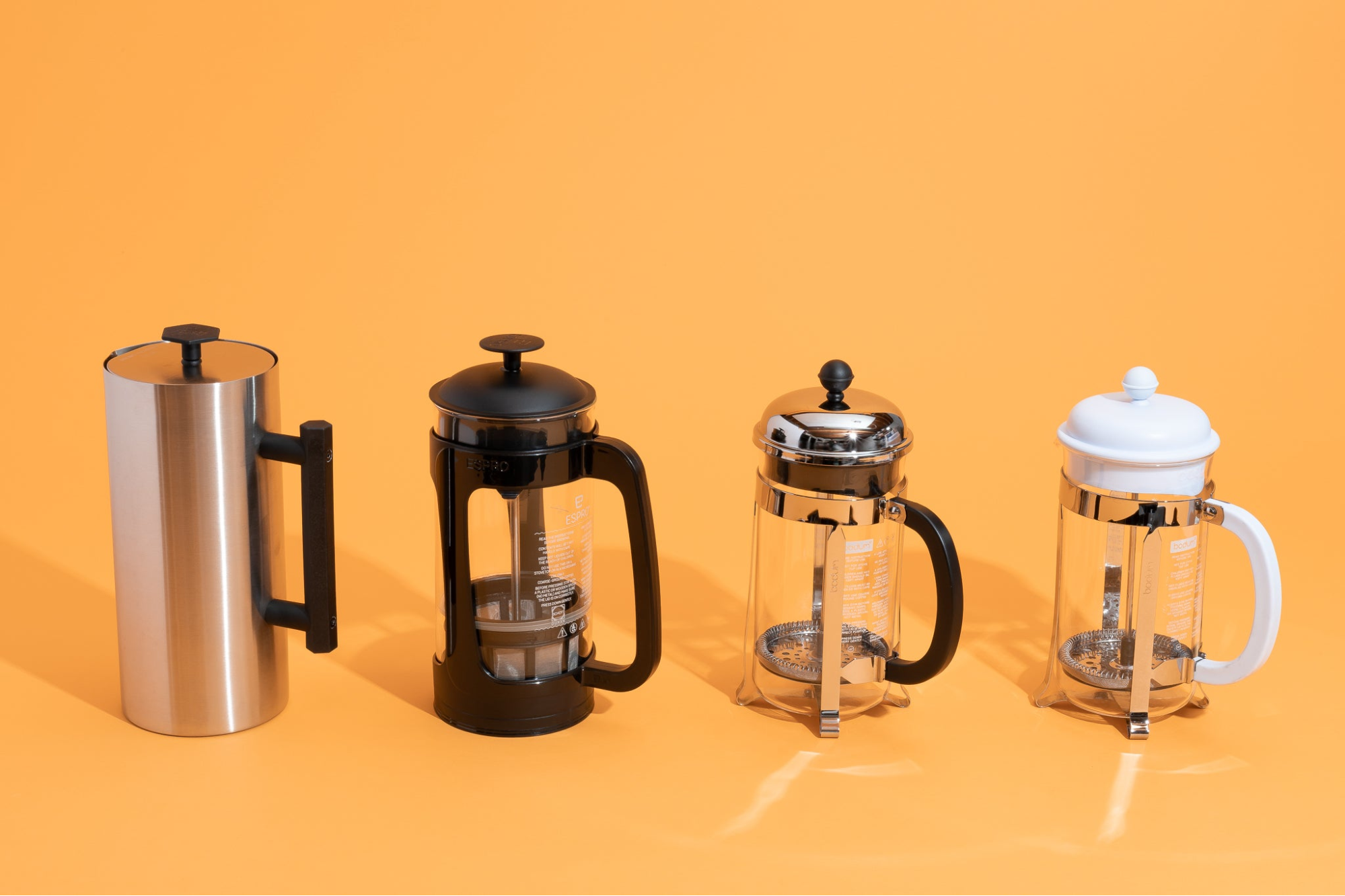 series of different french presses